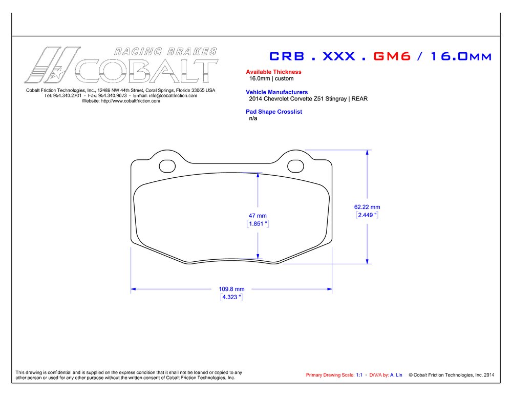 Cobalt XR2 rear pads C7 GS
